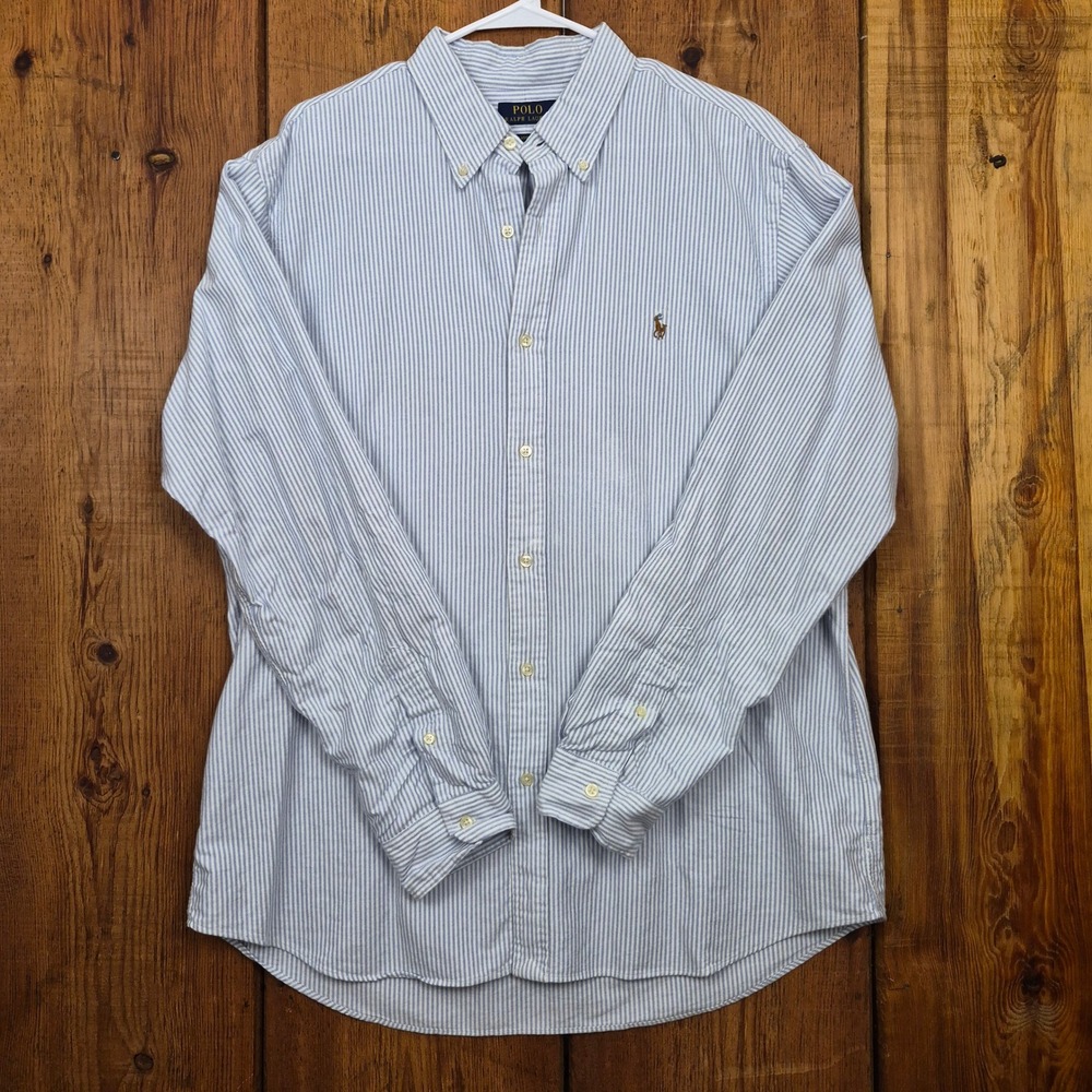 Polo Ralph Lauren Mens XL Blue White Striped Classic Fit Button Down Shirt